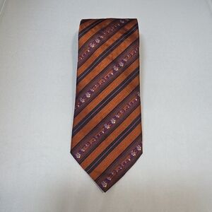 Daniel Milano Made in Italy Silk Tie Brown & Navy Floral Stripe 60” x 3.5”
